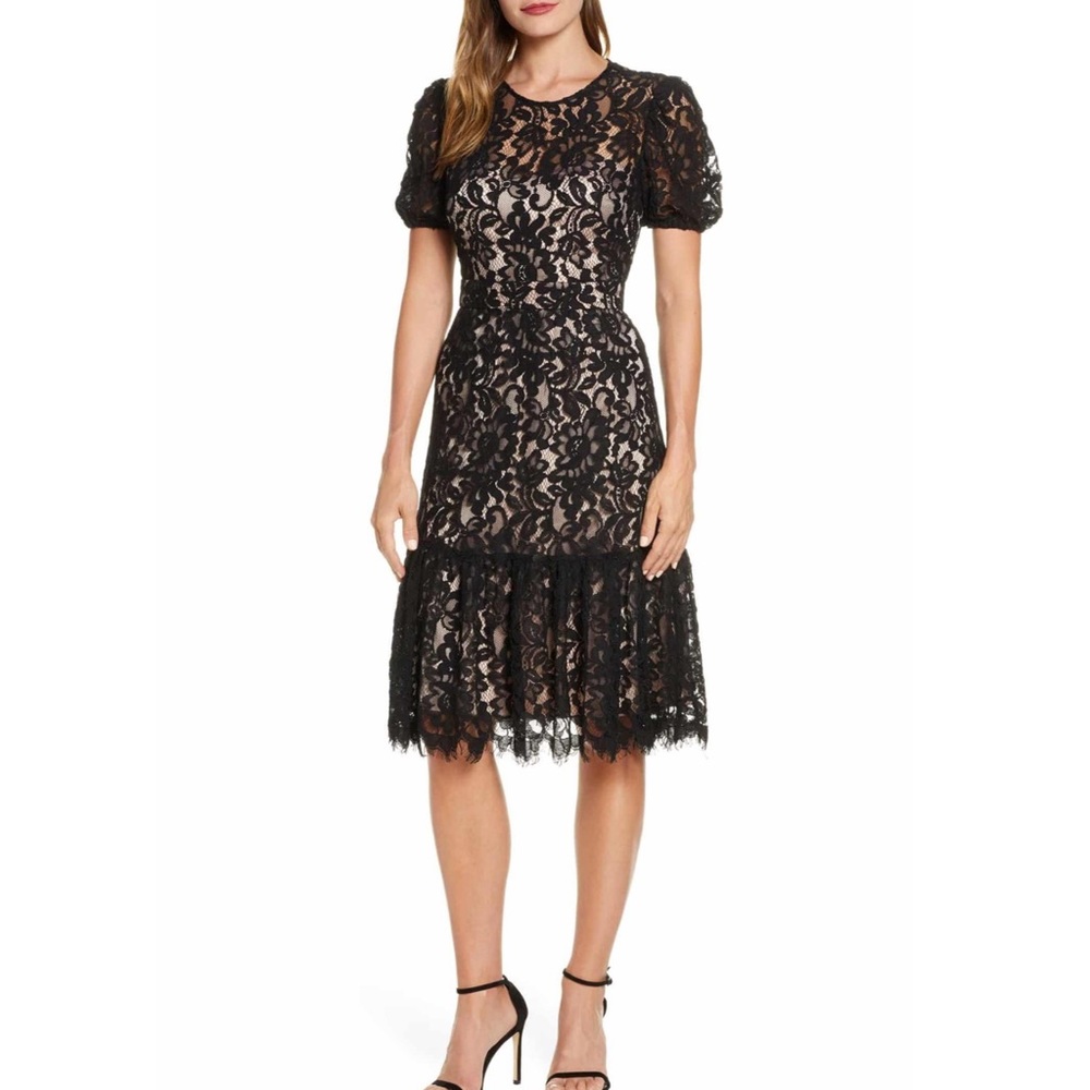 Eliza J Puff Sleeve A-Line Lace sheer Dress